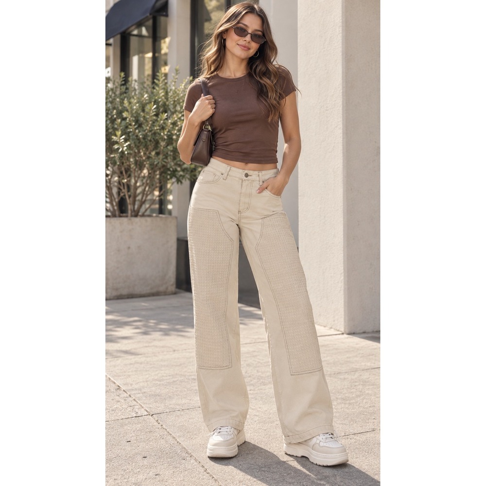 BDG Size 30 Cream Textured Panel Wide Leg Jeans Y2K Cotton